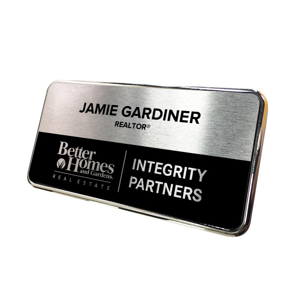 Better Homes Integrity Parners | Framed Name Tag - Silver/Black 1.5x3